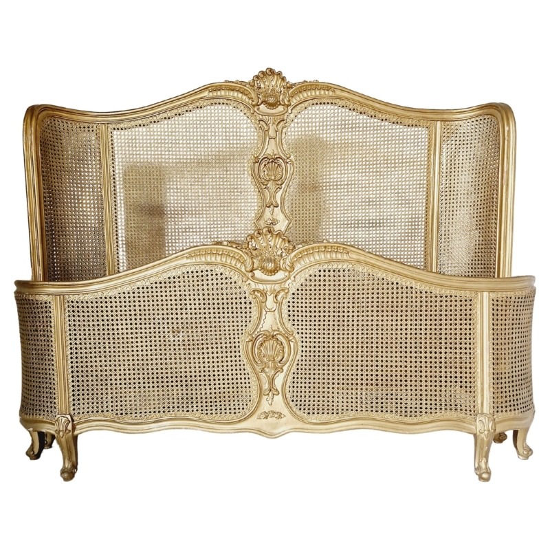 Elegant French Louis XV Cane Bed in Gold Lacquer