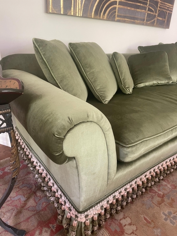 Elegant French Sage Green Velvet Custom Sofa