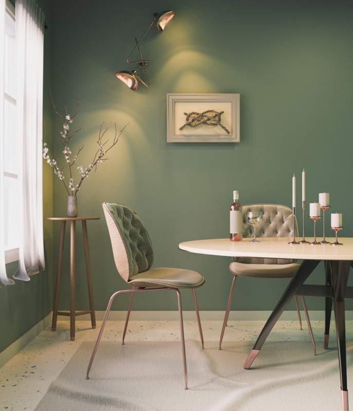Elegant Green Dining Room with Modern Accents