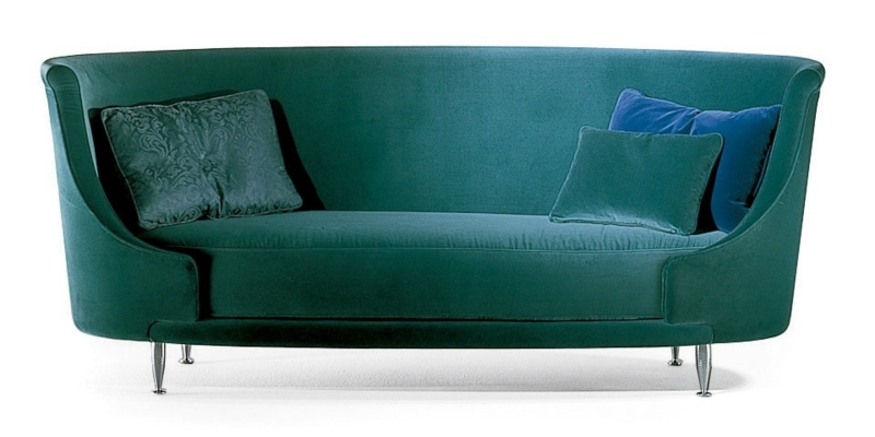 Elegant Green Oval Sofa with Velvet Upholstery
