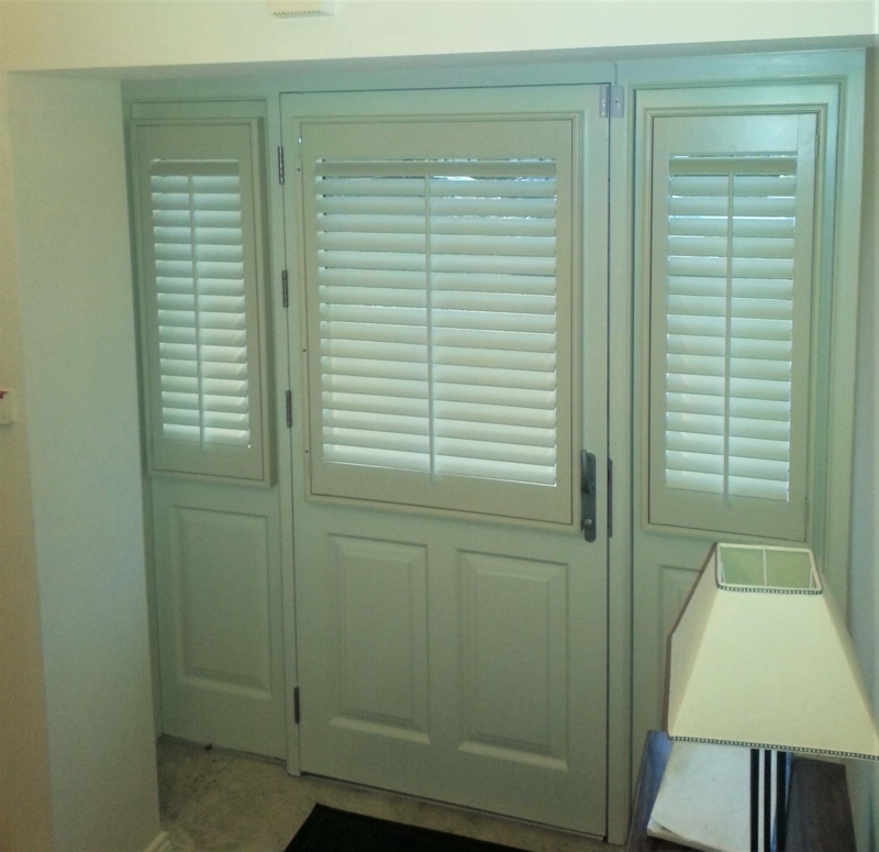 Elegant Hallway Plantation Shutters in Soft Green