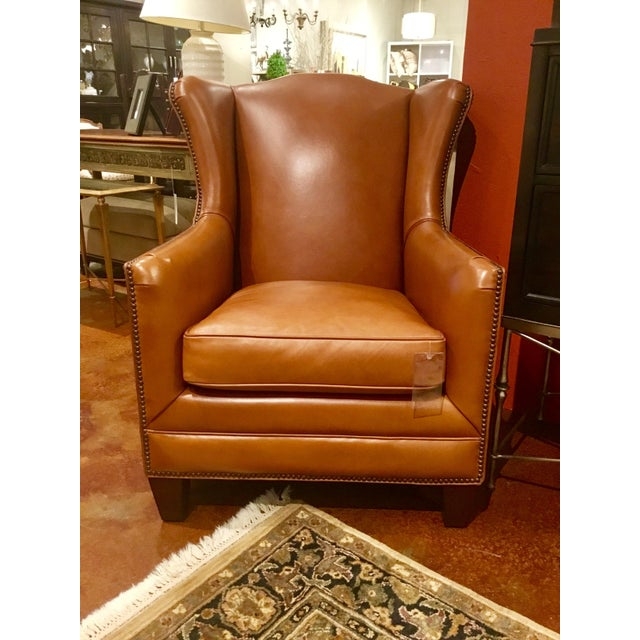 Elegant Henredon Cognac Leather Wingback Chair
