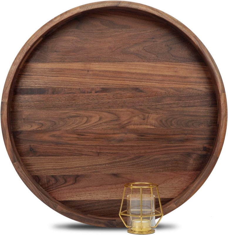 Elegant Large Round Black Walnut Wood Serving Tray
