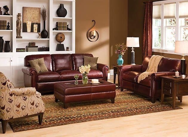 Elegant Living Room With Burgundy Leather Sofa