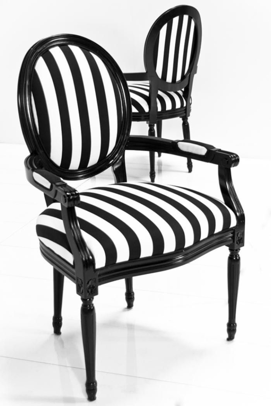 Elegant Louis Dining Arm Chair with Black and White Stripes