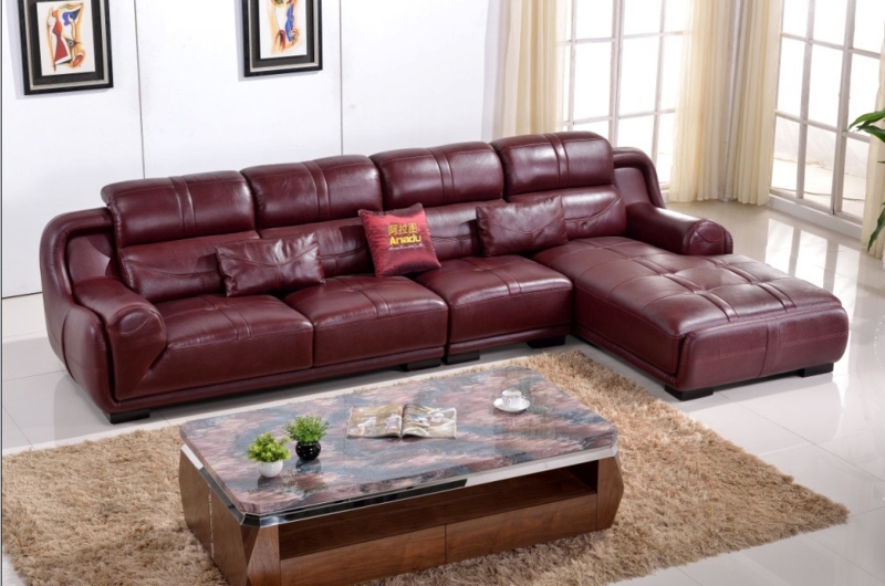 Elegant Maroon Leather Sectional Sofa Set