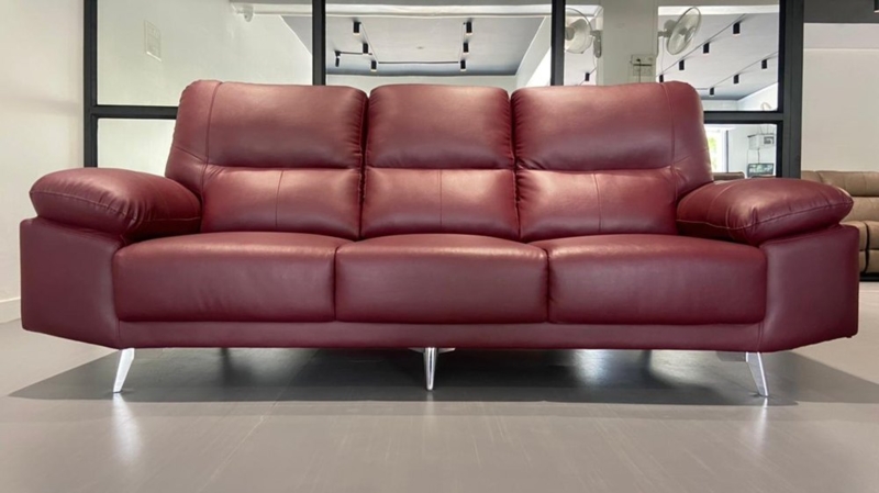 Elegant Maroon Leather Sofa with Modern Design