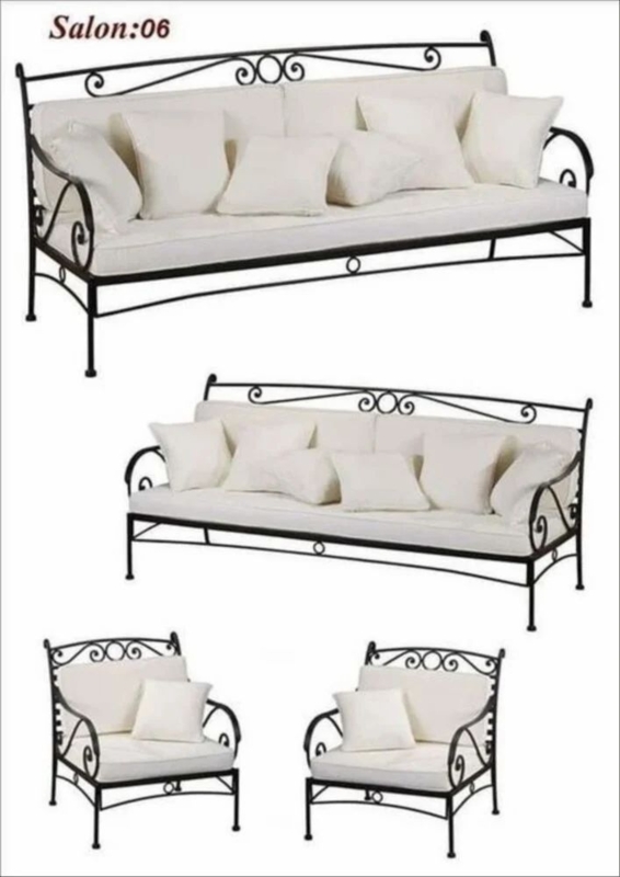 Elegant Metal Frame Sofa Set with White Cushions
