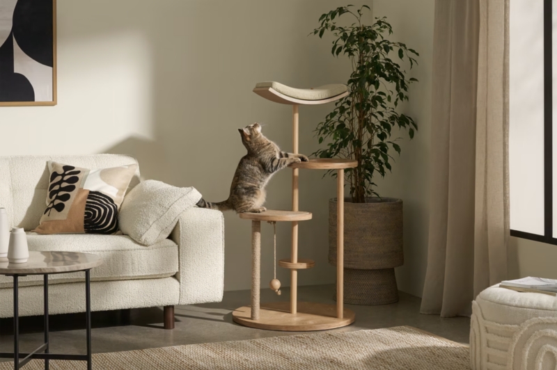 Elegant Mid-Century Modern Cat Tree in Living Room