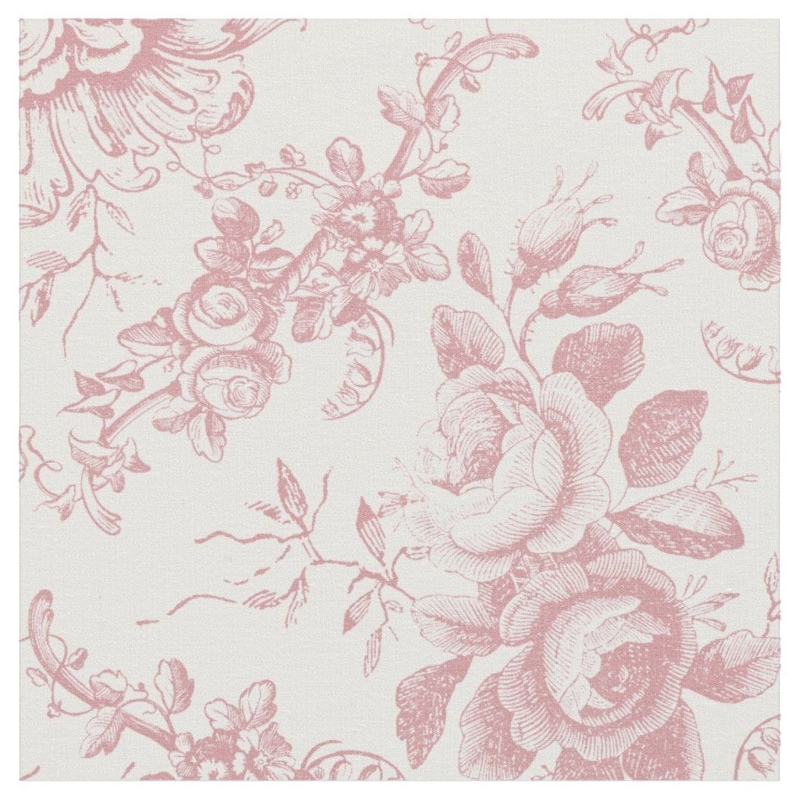 Elegant Pink and White Floral Toile Fabric Design