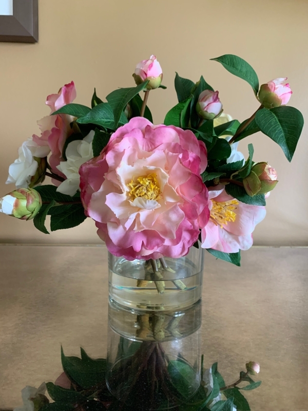 Elegant Pink Camellia Faux Flower Centerpiece