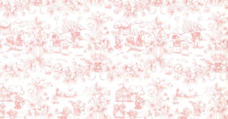 Elegant Pink Toile Wallpaper with Vintage Illustrations