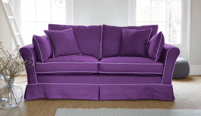 Elegant Purple Sofa with White Piping Accent