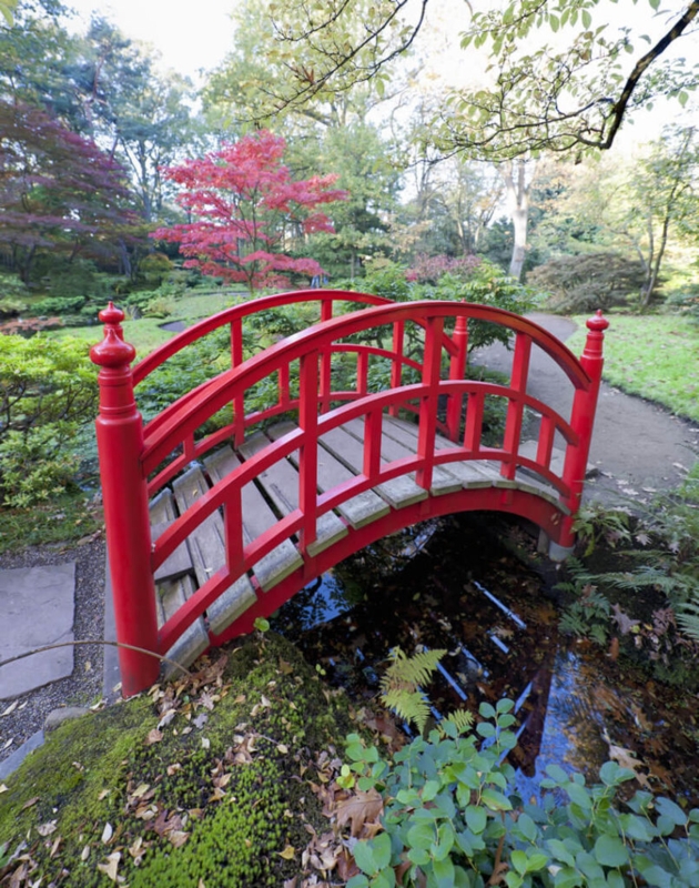 Elegant Red Japanese Garden Bridge Design