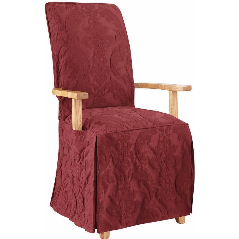 Elegant Red Matelasse Damask Dining Chair Slipcover