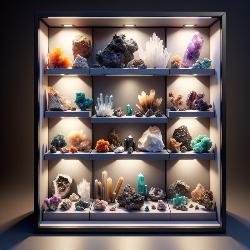 Elegant Rock and Crystal Display Shelves