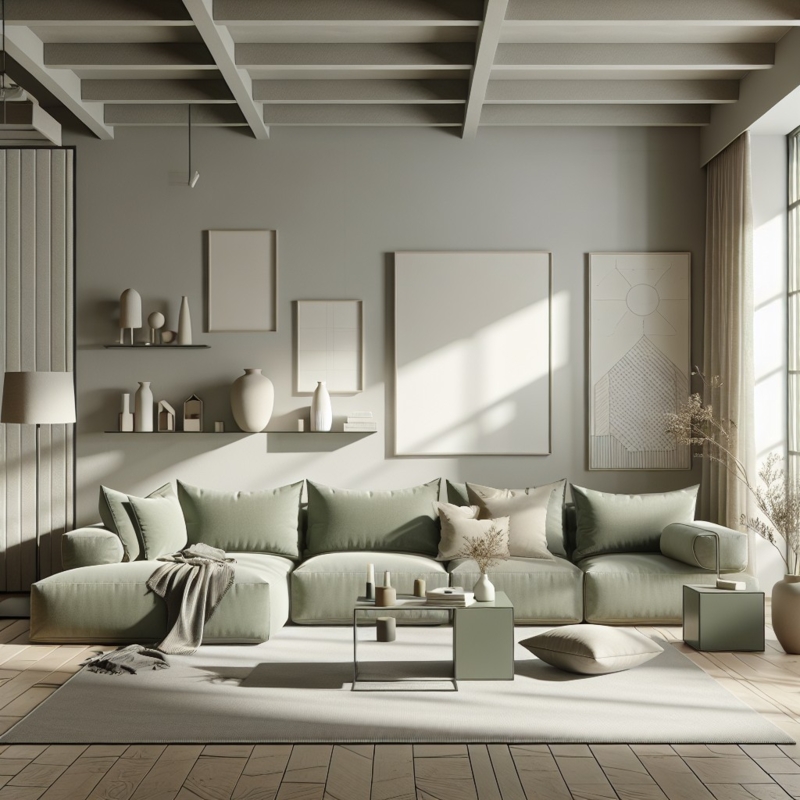 Elegant Sage Green Sofa in Modern Living Room