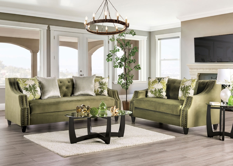 Elegant Sage Green Velvet Living Room Set