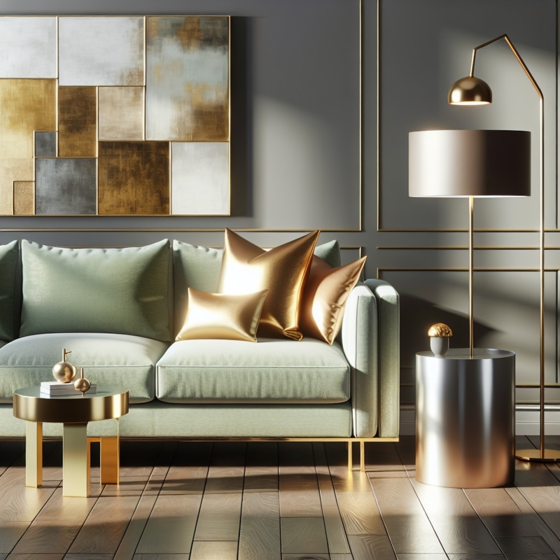 Elegant Sage Sofa with Gold Accent Decor