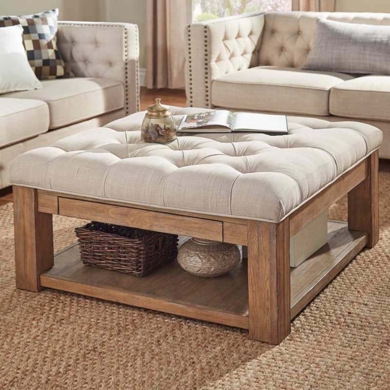 Elegant Tufted Ottoman Coffee Table with Storage