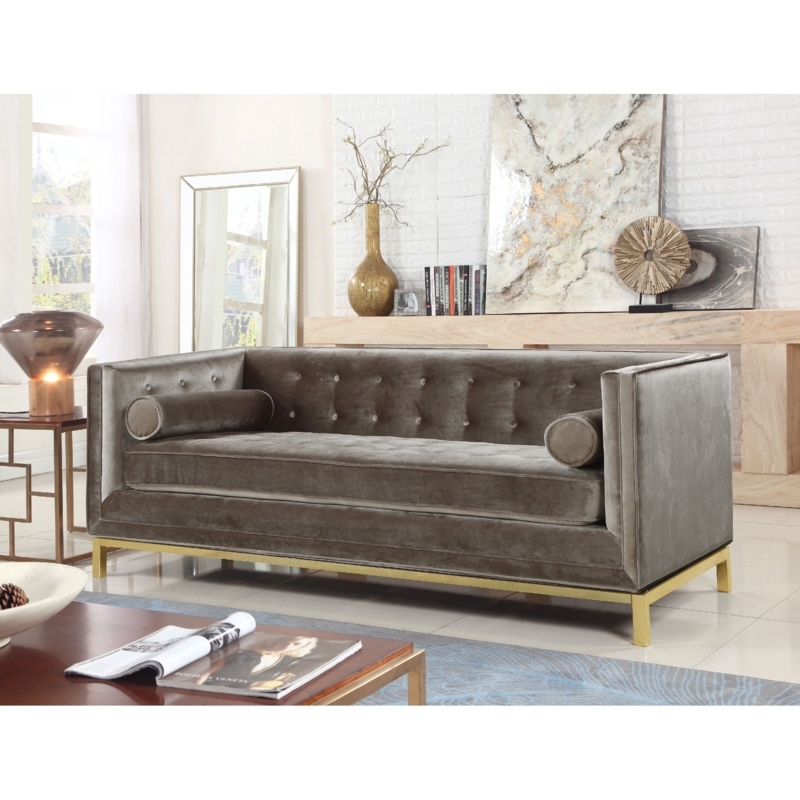 Elegant Tufted Velvet Sofa with Modern Gold Base