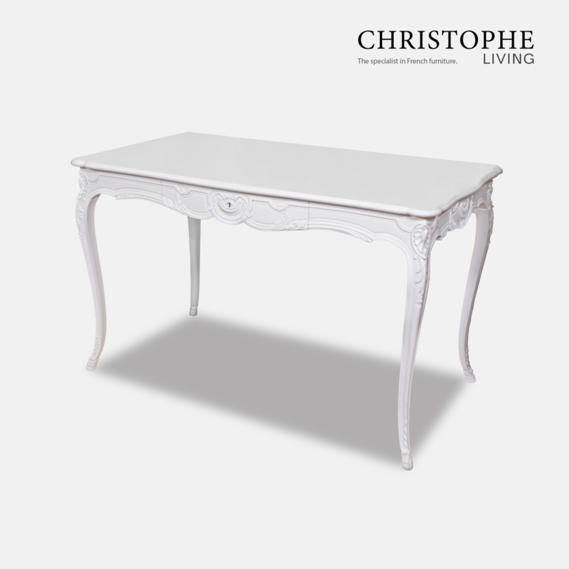 Elegant White French Provincial Desk with Carved Details