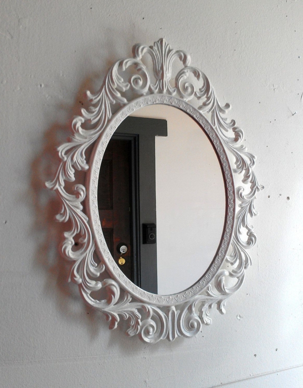 Elegant White Princess Style Oval Wall Mirror