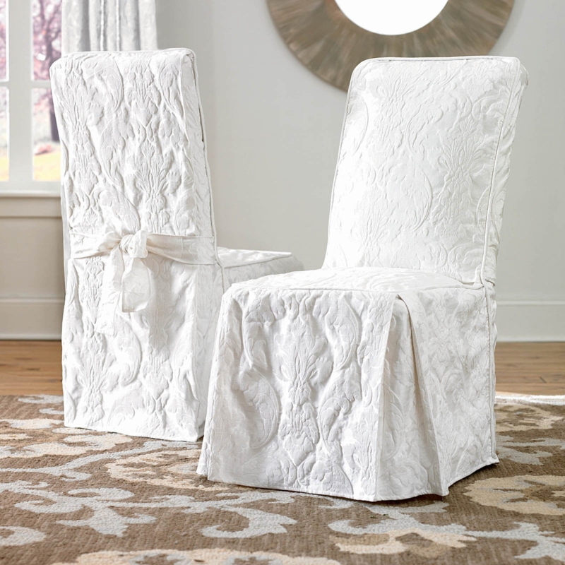 Elegant White Slipcovered Dining Chairs with Arms