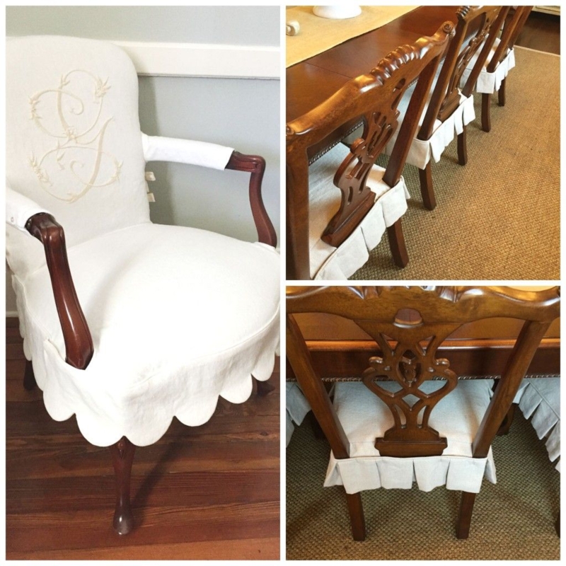 Elegant White Slipcovers for Dining Chairs with Arms