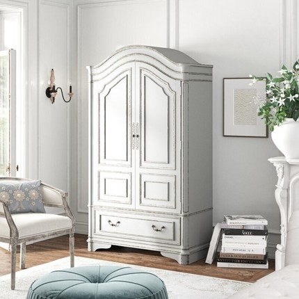 Elegant White TV Armoire with Doors and Drawers