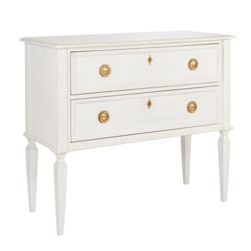 Elegant White Vintage Two-Drawer Wooden Chest