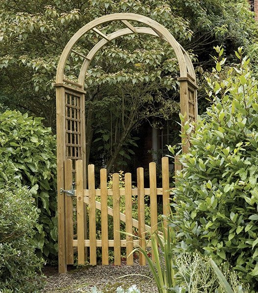 Elegant Wooden Garden Archway with Gate