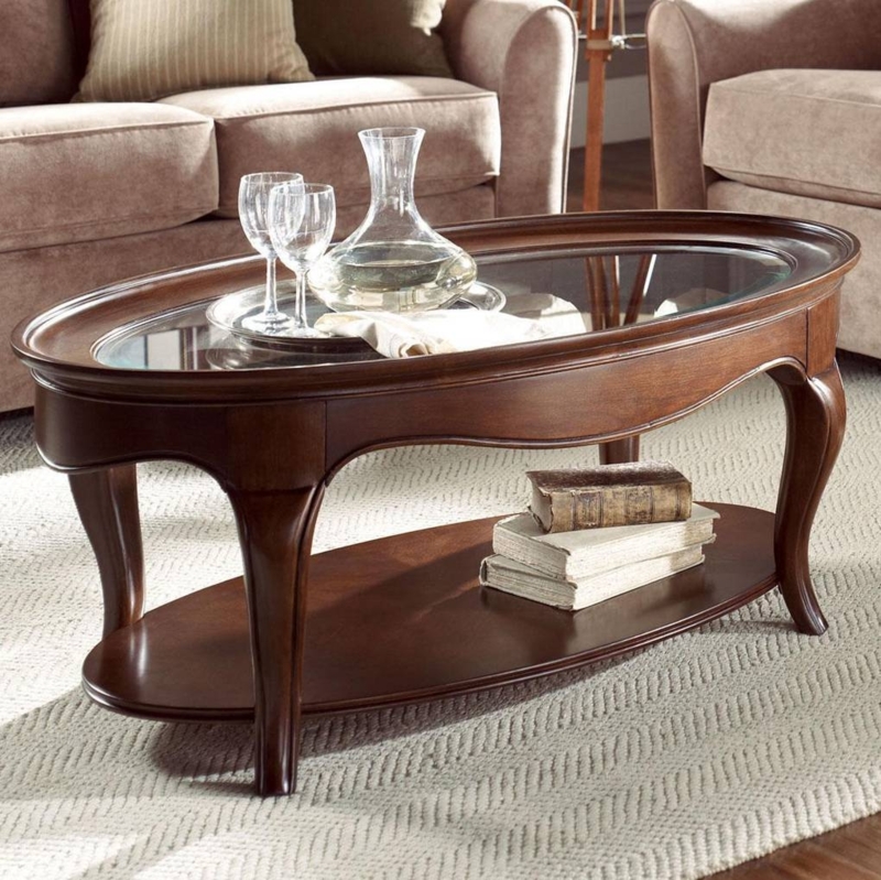 Elegant Wooden Narrow Glass-Top Coffee Table
