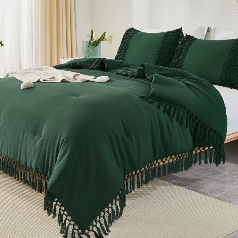 Emerald Green Tassel Comforter Set King Size
