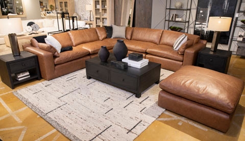 Emilia Caramel Leather Sectional Sofa Living Room