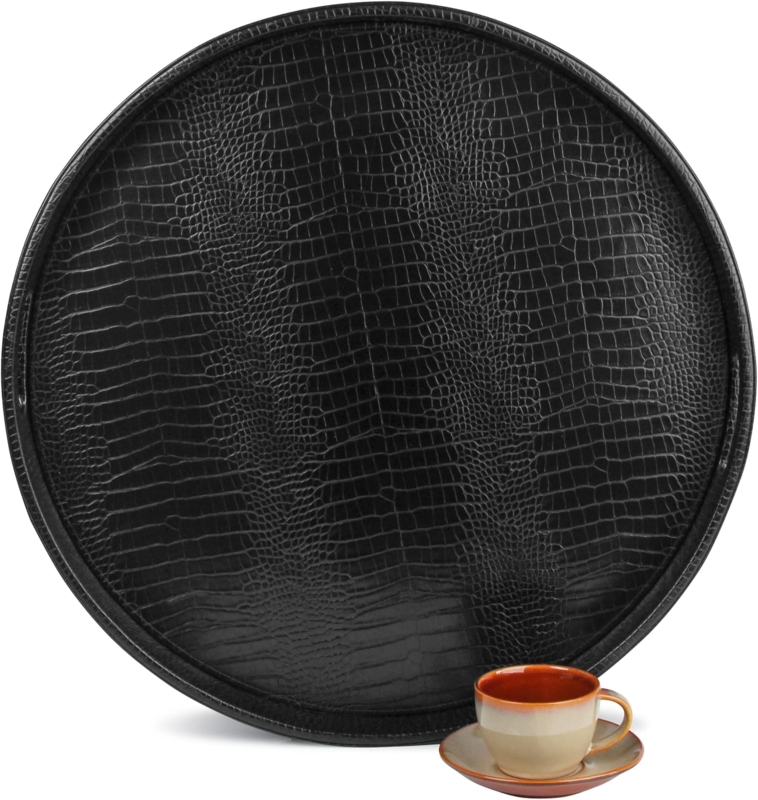 Extra Large Black Faux Crocodile Leather Serving Tray