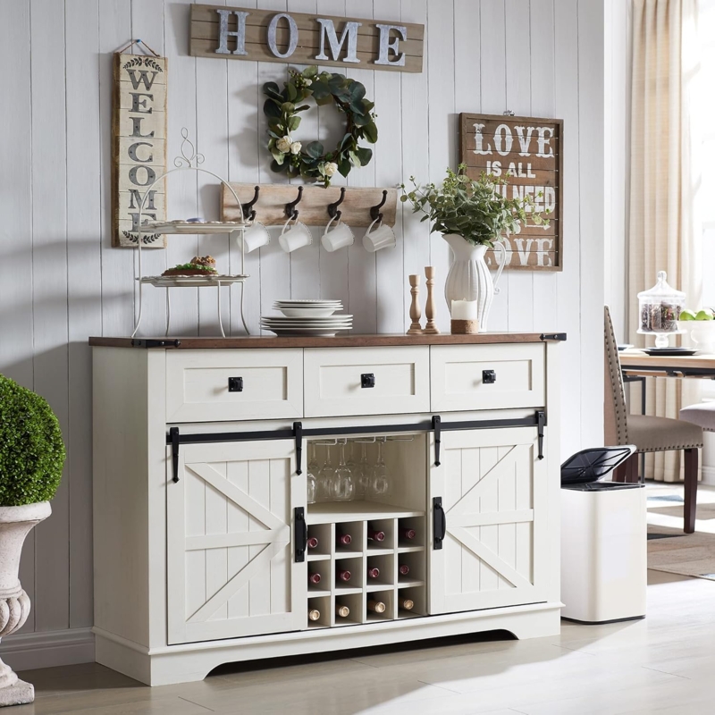 Farmhouse Coffee Bar Cabinet with Wine Storage