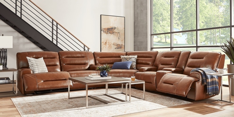Farona Caramel Leather Dual Power Reclining Sectional Sofa