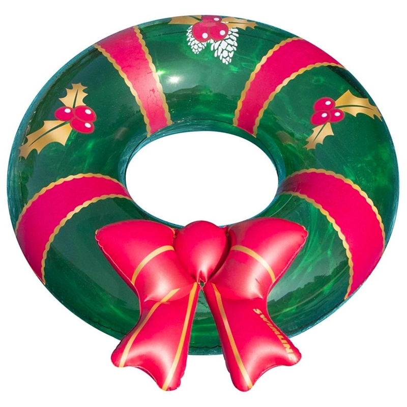 Festive Christmas Wreath Pool Float with Red Bow
