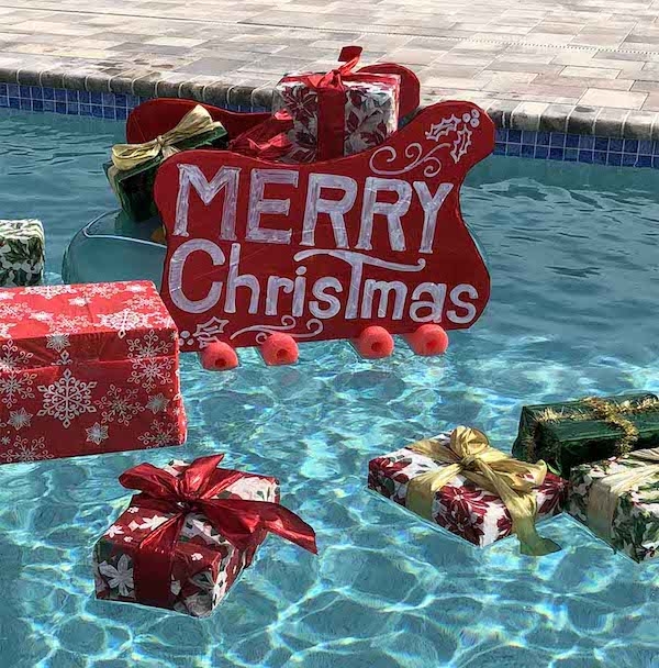 Festive Floating Christmas Sleigh and Gifts Pool Decor