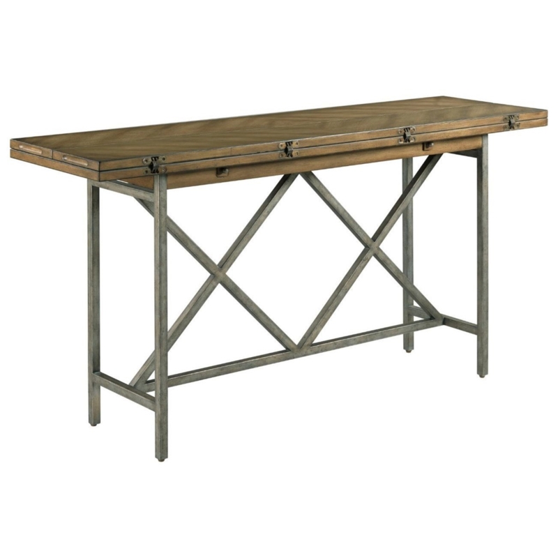 Flip Top Console Table with Herringbone Wood Design