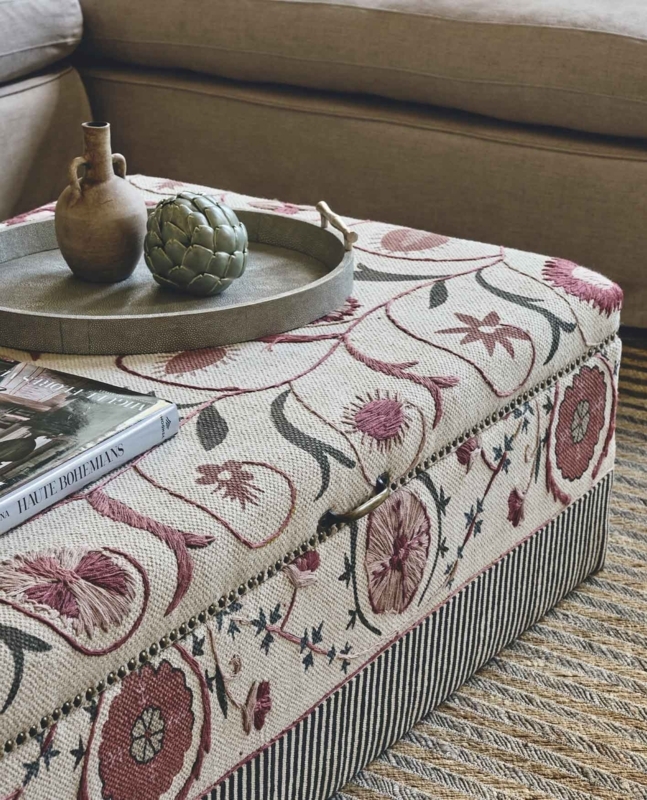 Floral Pattern Ottoman Used as Coffee Table