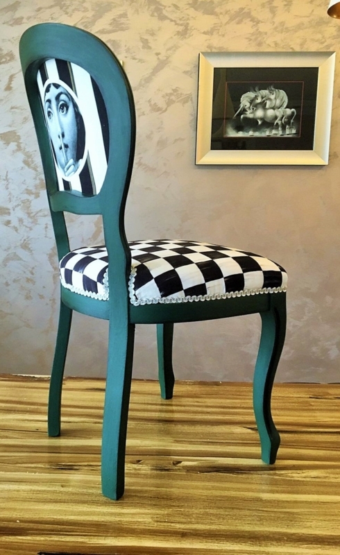 Fornasetti Boho Chic Side Chair with Checkerboard Seat