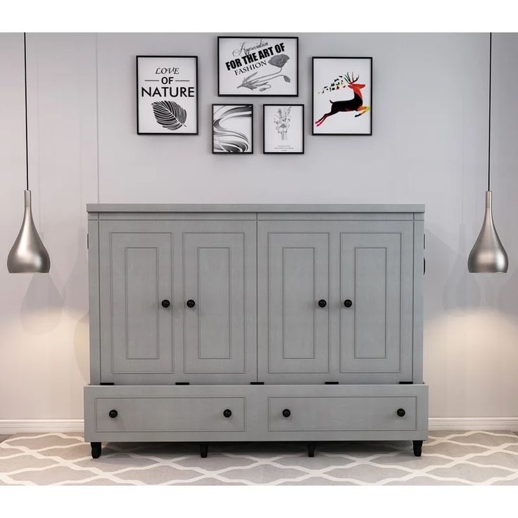 Foundstone Caribou Queen Solid Wood Mobile Murphy Bed with Mattress ...