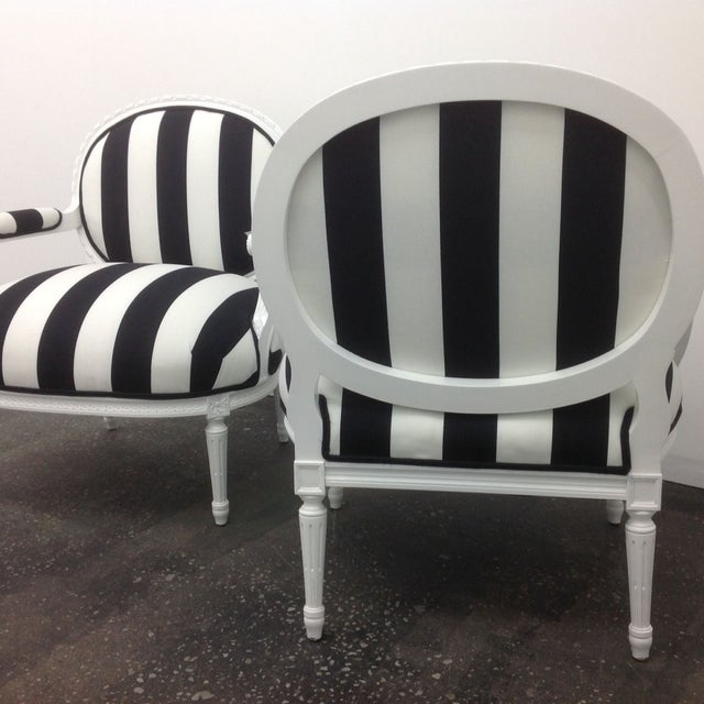 French Black and White Striped Accent Chairs