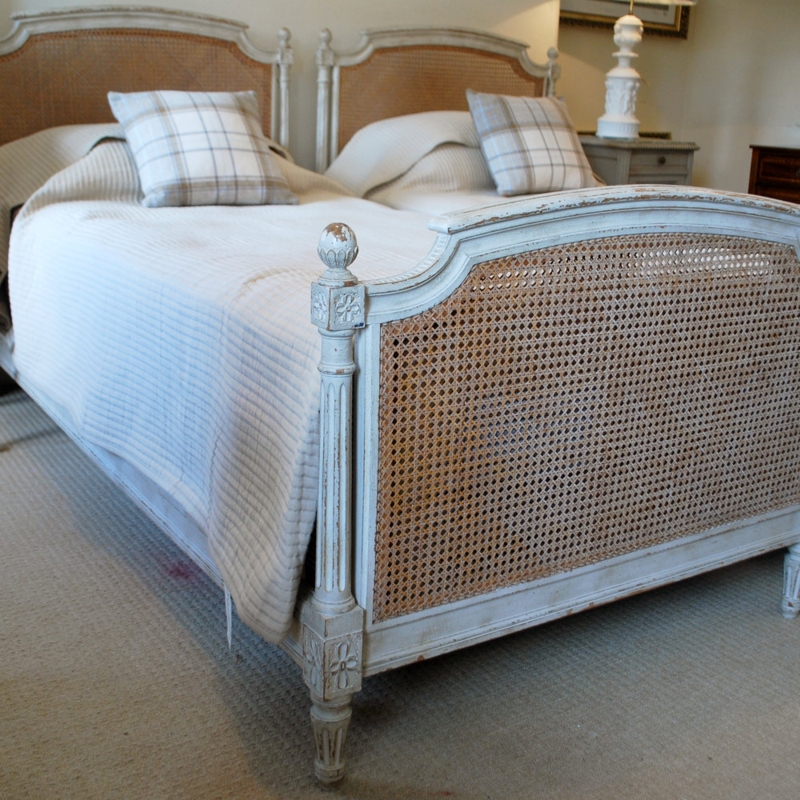 French Cane Bed with Distressed Antique Finish