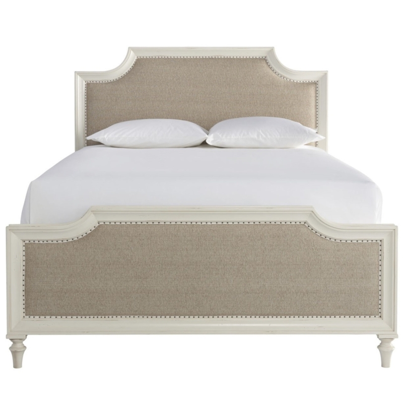 French Coastal White Upholstered King Bed Frame