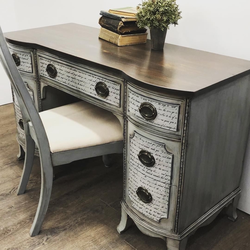 French Country Vintage Writing Desk with Script Detailing
