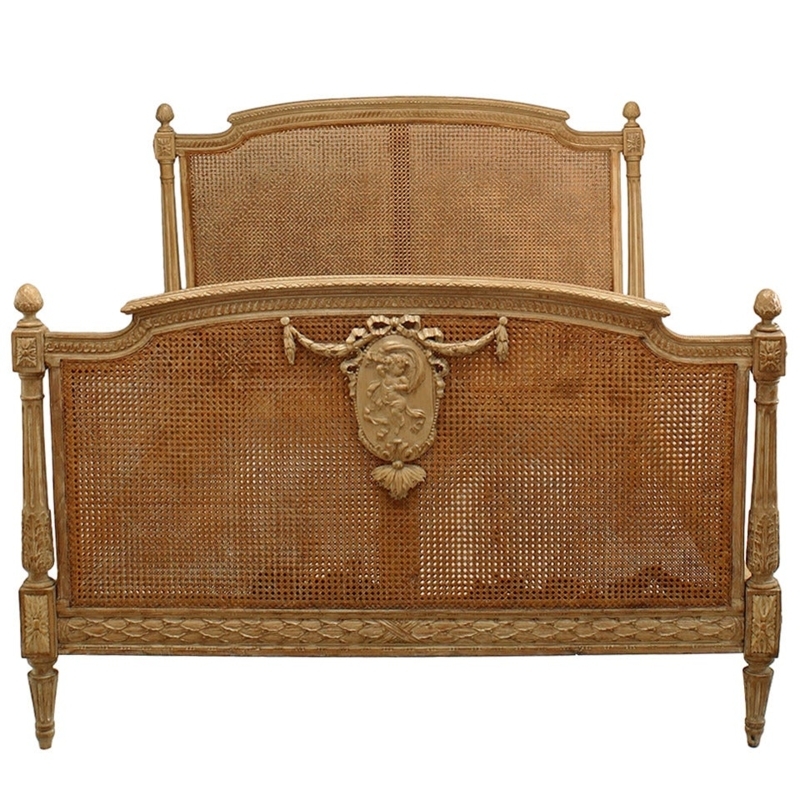 French Louis XVI Style Carved Walnut Cane Bed