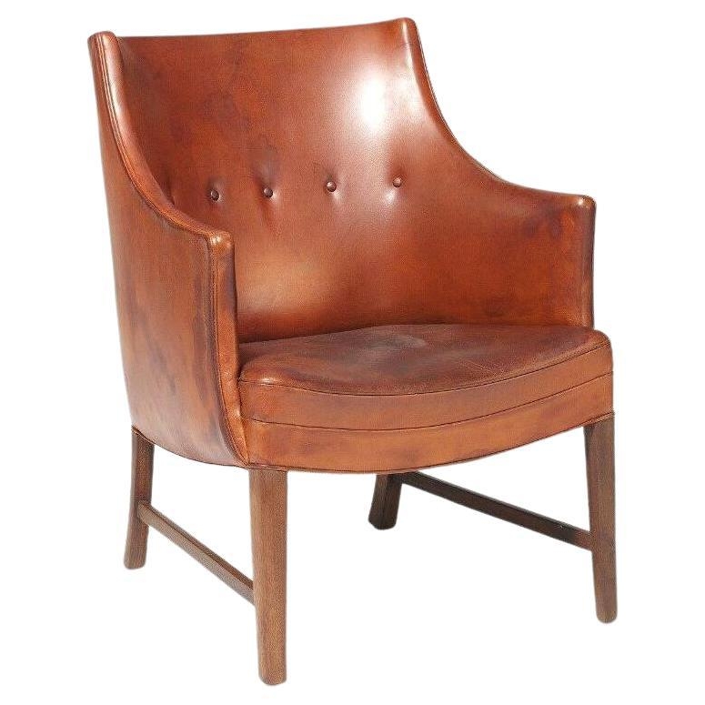 Frits Henningsen Cognac Leather Wingback Lounge Chair